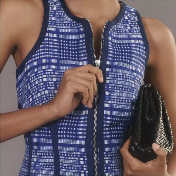 Anthropologie by Anthropologie Blue and White Structured Zip Front Mini Dress - Picture 4 of 16